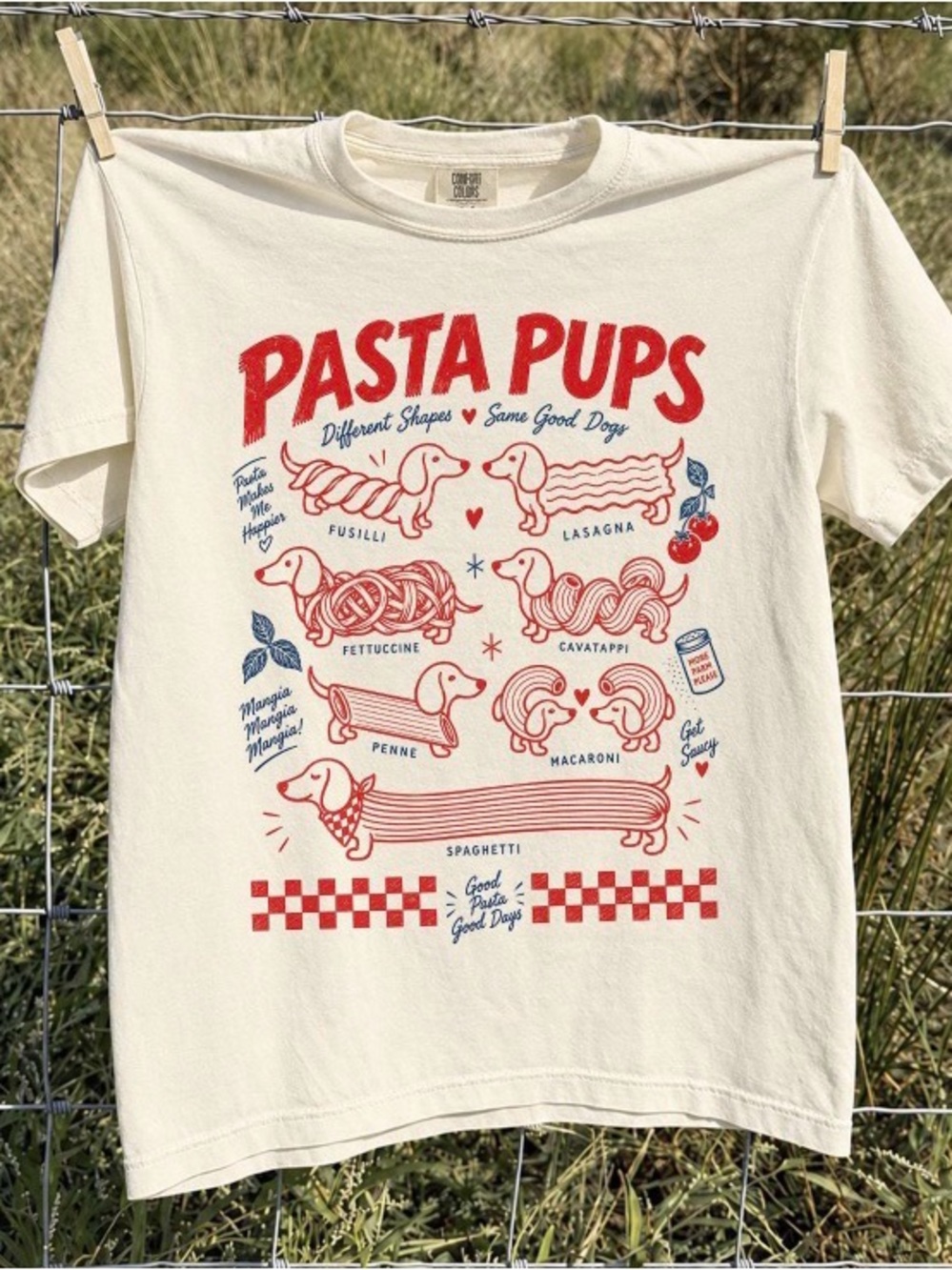Comfort Colors Pasta Pups Shirt, Dachshund Pasta Tee, Funny Wiener Dog T-Shirt